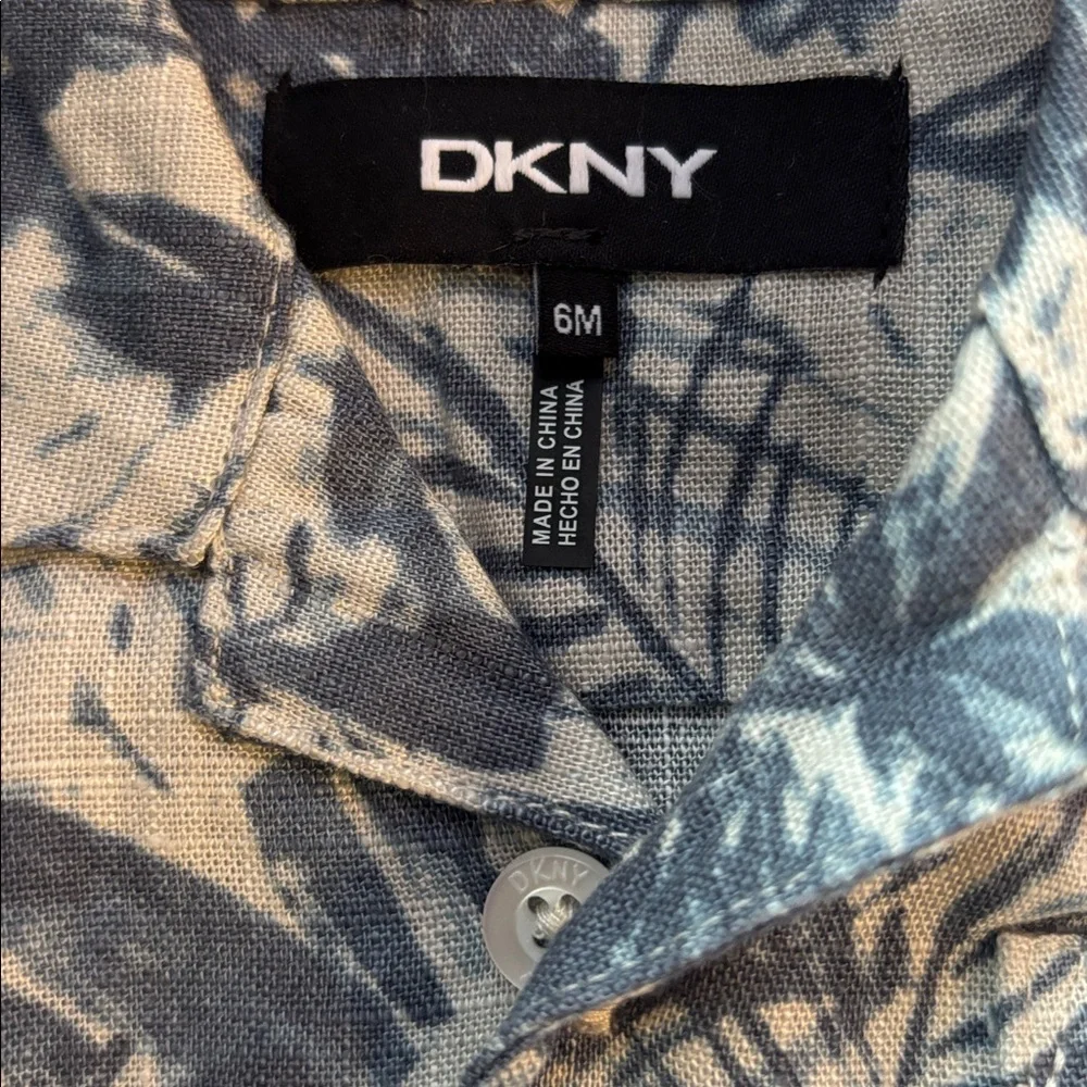 DKNY Baby Leaf Button Down Shirt and Shorts 2 piece set, Blue, 6 mos - like new